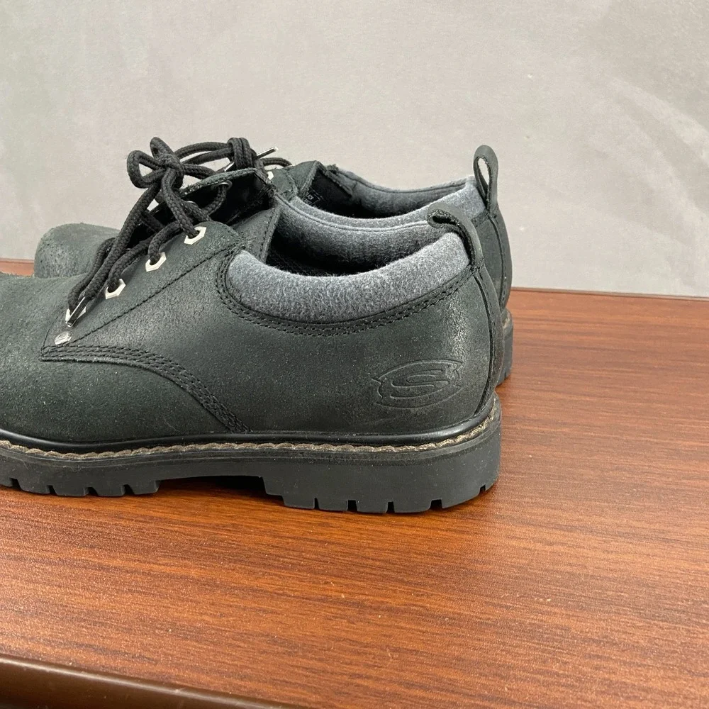 Skechers Alley Cats 7111 Mens US 9.5 Dress Shoes Black Leather Lace Up Oxford